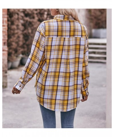 Women's Classic Button Down Flannel Plaid Print Shirts Long Sleeve Oversize Blouse Tops with Pockets Yellow $10.70 Blouses