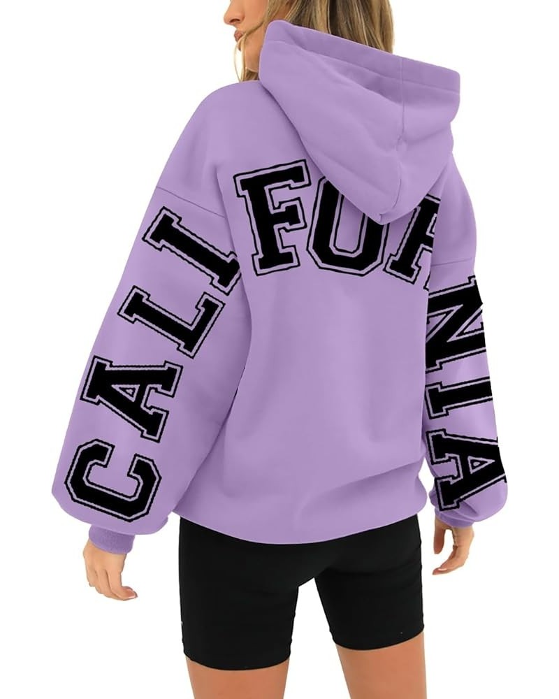 California Hoodies Sweatshirt for Women Long Sleeved Oversized Streetwear Printed Hoodie With Pockets Y2K Purple $10.99 Hoodi...