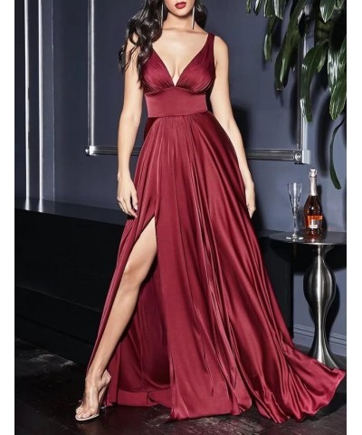 Women's Off Shoulder High Slit Prom Dresses Long Sexy Spaghetti Satin Prom Party Gowns Peacock Blue $43.68 Dresses