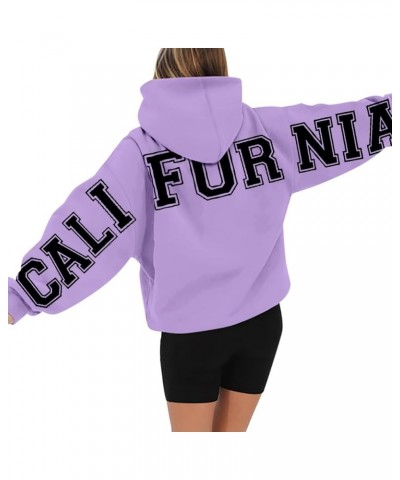 California Hoodies Sweatshirt for Women Long Sleeved Oversized Streetwear Printed Hoodie With Pockets Y2K Purple $10.99 Hoodi...