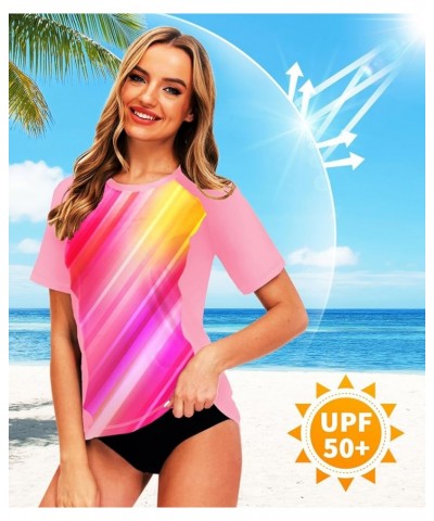 Women Short Sleeve Rash Guard UPF 50+ Tropical Sun Protection Floral Swim Shirts Gradient Pink $14.57 Swimsuits