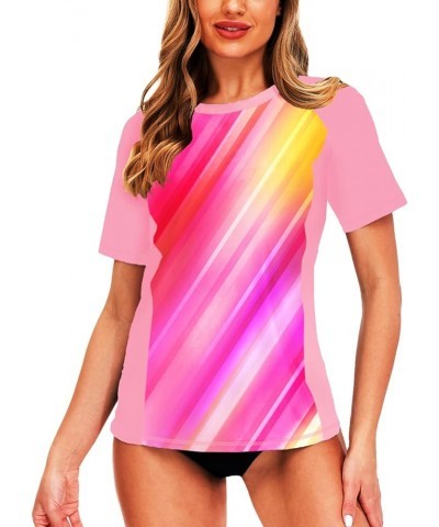 Women Short Sleeve Rash Guard UPF 50+ Tropical Sun Protection Floral Swim Shirts Gradient Pink $14.57 Swimsuits