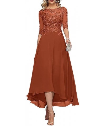 Lace Appliques Mother of The Bride Dresses for Wedding 3/4 Sleeves A line Tea Length Chiffon Formal Wedding Party Gowns Rust ...