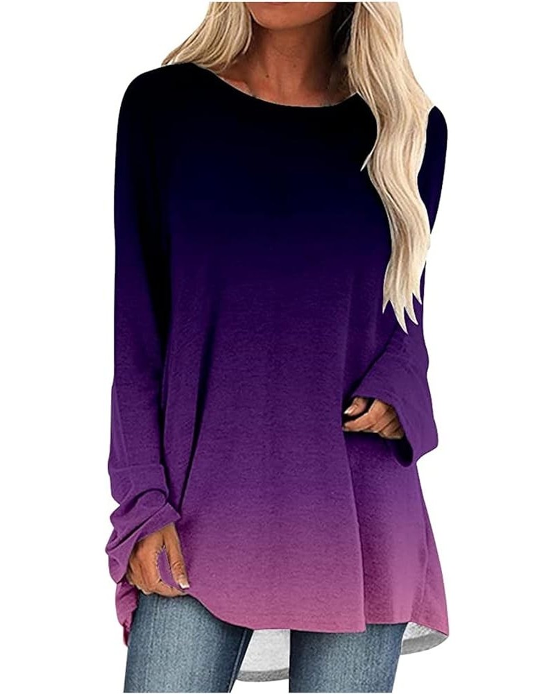 Casual Tops for Women Fashion Retro Abstract Face Print Long T-Shirt O Neck Long Sleeve Blouses Plus Size 09-purple $7.28 Tops