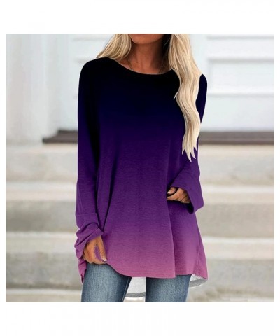 Casual Tops for Women Fashion Retro Abstract Face Print Long T-Shirt O Neck Long Sleeve Blouses Plus Size 09-purple $7.28 Tops