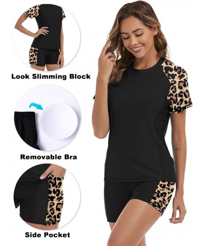 Women's Rash Guard 2 Piece Short Sleeve Swim Shirt with Shorts Swimsuit with Bra Bathing Suit Plus Size with Pocket Pocket & ...