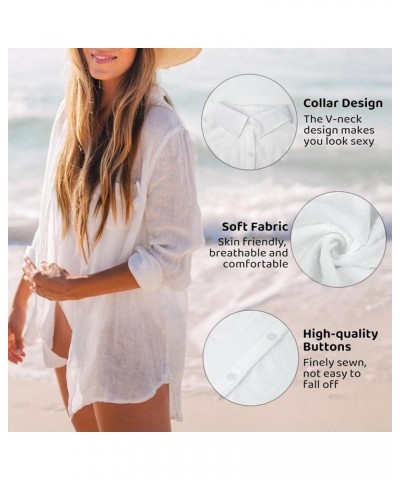 Bathing Suit Cover Ups for Women, Long Sleeve Swimwear Button Down Shirt Dress Swimsuit Bikini Beach Cover Up A1-white $10.25...