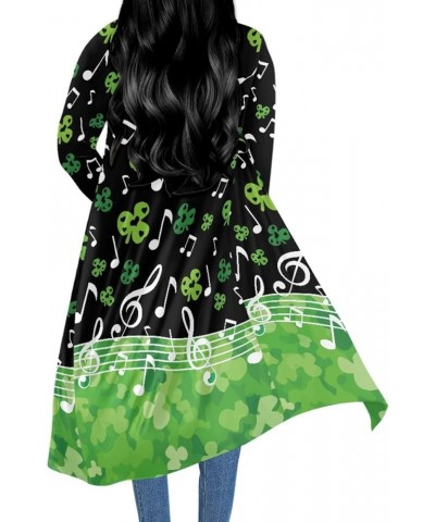 Women St. Patrick's Day Luck Shamrock Printed Open Front Long Sleeve Maxi Cardigans Outwear Music Notes Shamrock $13.20 Sweaters