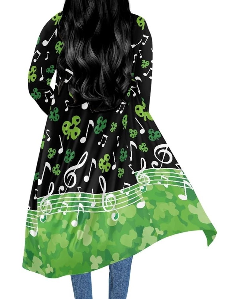 Women St. Patrick's Day Luck Shamrock Printed Open Front Long Sleeve Maxi Cardigans Outwear Music Notes Shamrock $13.20 Sweaters