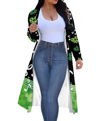 Women St. Patrick's Day Luck Shamrock Printed Open Front Long Sleeve Maxi Cardigans Outwear Music Notes Shamrock $13.20 Sweaters