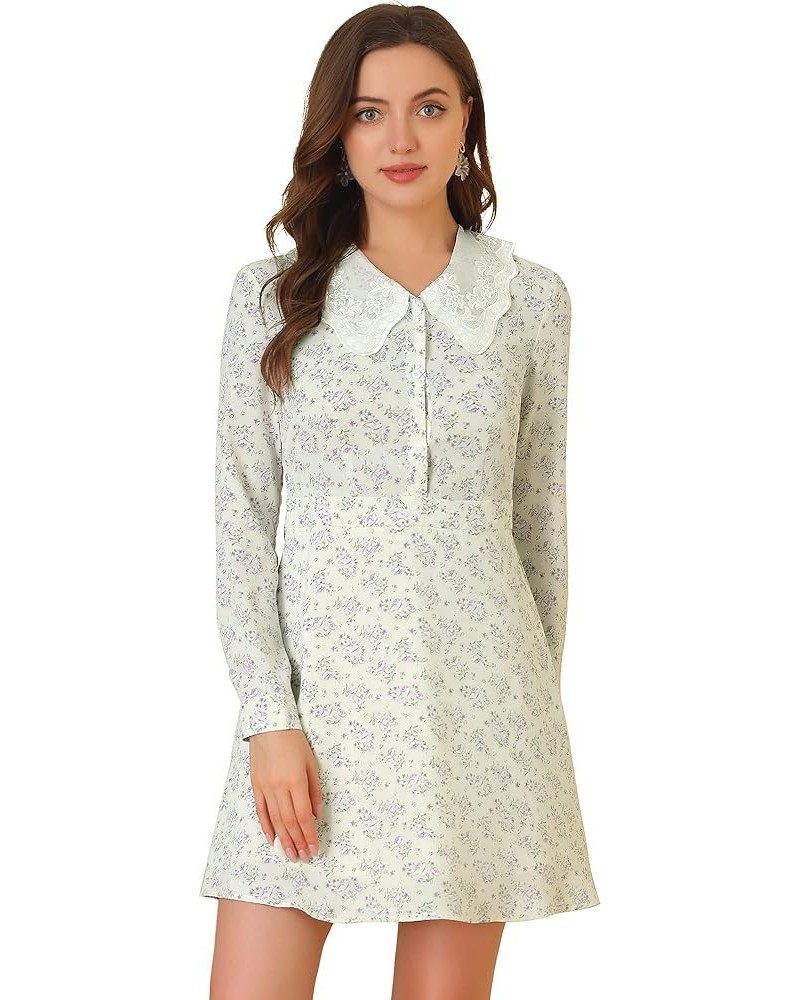 Women's Peter Pan Collar Half Placket Long Sleeve Floral Dress White $17.97 Dresses