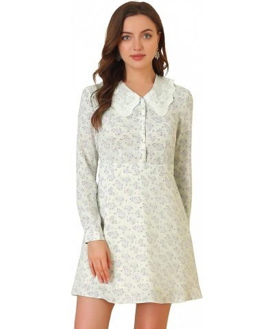 Women's Peter Pan Collar Half Placket Long Sleeve Floral Dress White $17.97 Dresses