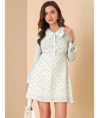 Women's Peter Pan Collar Half Placket Long Sleeve Floral Dress White $17.97 Dresses