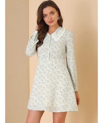 Women's Peter Pan Collar Half Placket Long Sleeve Floral Dress White $17.97 Dresses