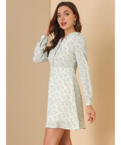 Women's Peter Pan Collar Half Placket Long Sleeve Floral Dress White $17.97 Dresses