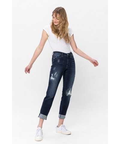 'Fiercely Bella Boutique' Mid-Rise Stitched Destroy, Double Cuffed Boyfriend Jeans (82478) Blue $41.33 Jeans