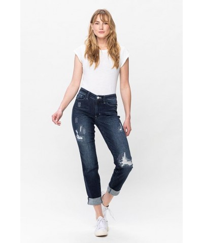 'Fiercely Bella Boutique' Mid-Rise Stitched Destroy, Double Cuffed Boyfriend Jeans (82478) Blue $41.33 Jeans