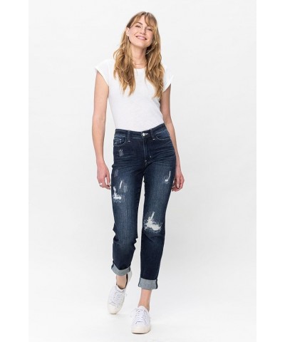 'Fiercely Bella Boutique' Mid-Rise Stitched Destroy, Double Cuffed Boyfriend Jeans (82478) Blue $41.33 Jeans