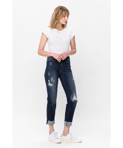 'Fiercely Bella Boutique' Mid-Rise Stitched Destroy, Double Cuffed Boyfriend Jeans (82478) Blue $41.33 Jeans