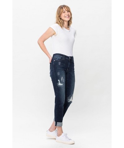 'Fiercely Bella Boutique' Mid-Rise Stitched Destroy, Double Cuffed Boyfriend Jeans (82478) Blue $41.33 Jeans