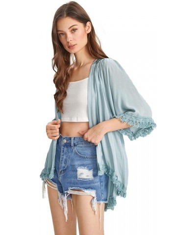 Women's Tassel Kimono Fringe Cardigan Beachwear Cover up Plain Blue $16.66 Swimsuits