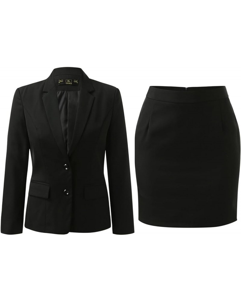 Women's Outfits 2 Piece Skirts Set Womens 2 Piece Suit Lady 2 Button Business Work Office Slim Fit Jacket Skirt Black $27.53 ...