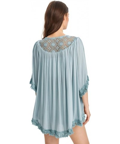 Women's Tassel Kimono Fringe Cardigan Beachwear Cover up Plain Blue $16.66 Swimsuits