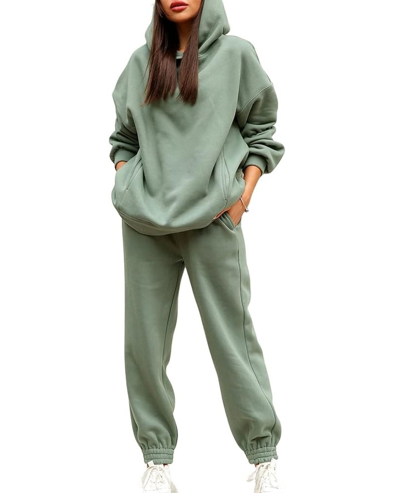 2 Pcs Women Sports Outfits，Casual Soild Color Sweat Suit，Hoodie+Sweatpants Tracksuits for Winter/Fall Green $17.28 Hoodies & ...