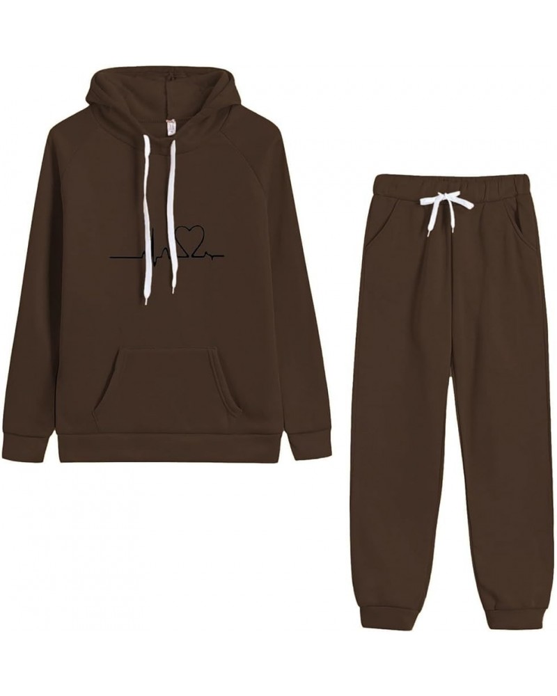 Two Piece Outfits Sweatsuits for Women Set Printed Hoodie and Sweatpants Set Jogging Suits with Kangaroo Pockets Coffee_01 $5...