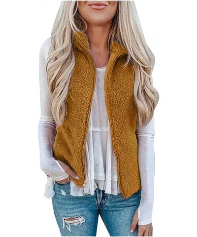 Womens Fuzzy Fleece Vest Coats Warm Sleeveless Zip Up Sherpa Jackets Casual Loose Fall Outwear with Pockets D-yellow $10.79 V...