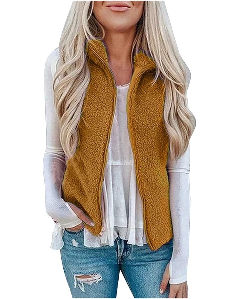 Womens Fuzzy Fleece Vest Coats Warm Sleeveless Zip Up Sherpa Jackets Casual Loose Fall Outwear with Pockets D-yellow $10.79 V...