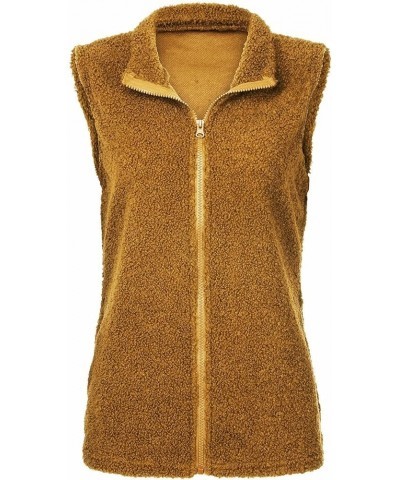 Womens Fuzzy Fleece Vest Coats Warm Sleeveless Zip Up Sherpa Jackets Casual Loose Fall Outwear with Pockets D-yellow $10.79 V...