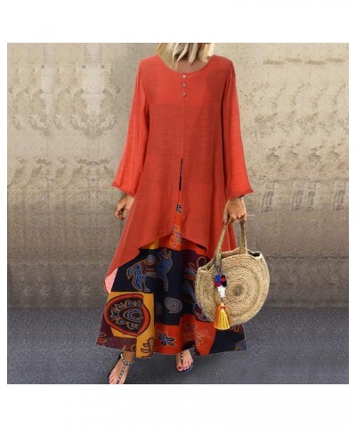 Women's Boho Floral Cotton Linen Maxi Dresses Loose Long Sleeve Summer Beach Vacation Casual Flowy Long Dress Style-d Orange ...