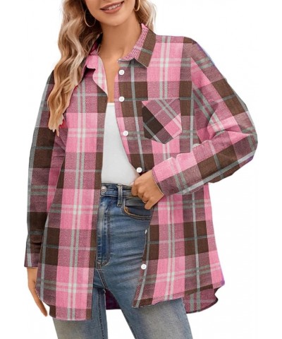 Girls & Women's Long Sleeve Casual Button Down Shirts, 3 Months - Adult 2XL Women Pink Brown $7.94 Blouses