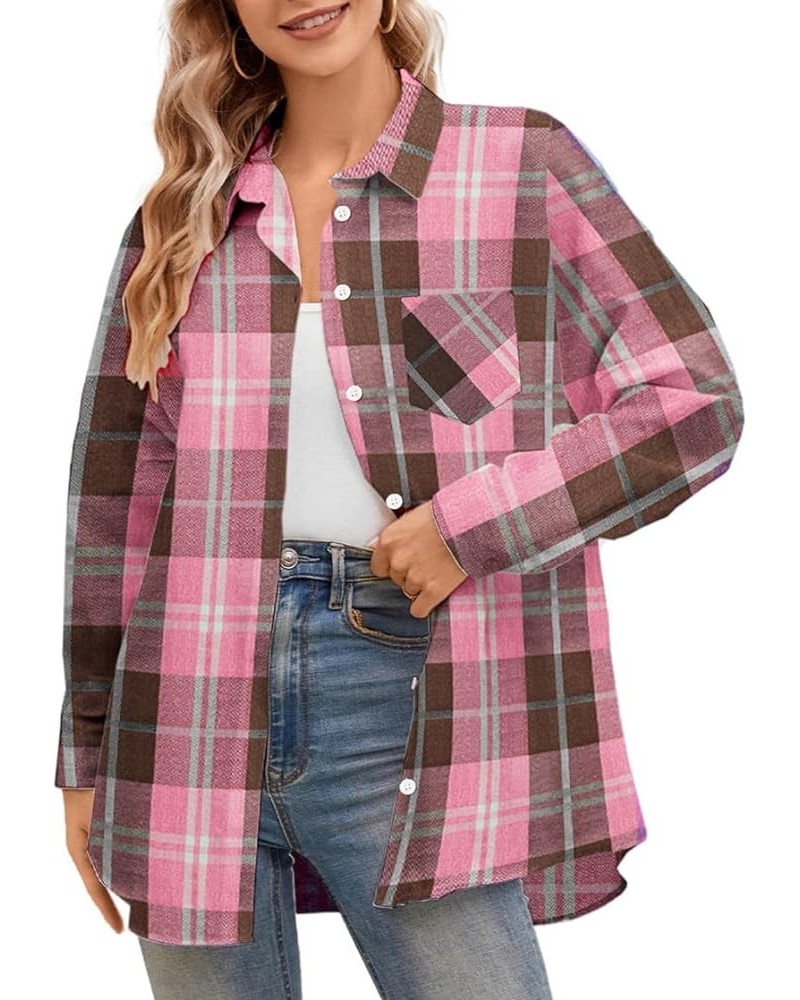 Girls & Women's Long Sleeve Casual Button Down Shirts, 3 Months - Adult 2XL Women Pink Brown $7.94 Blouses