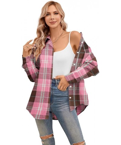 Girls & Women's Long Sleeve Casual Button Down Shirts, 3 Months - Adult 2XL Women Pink Brown $7.94 Blouses