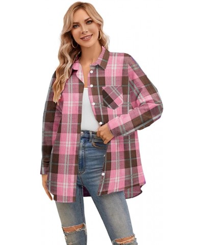 Girls & Women's Long Sleeve Casual Button Down Shirts, 3 Months - Adult 2XL Women Pink Brown $7.94 Blouses