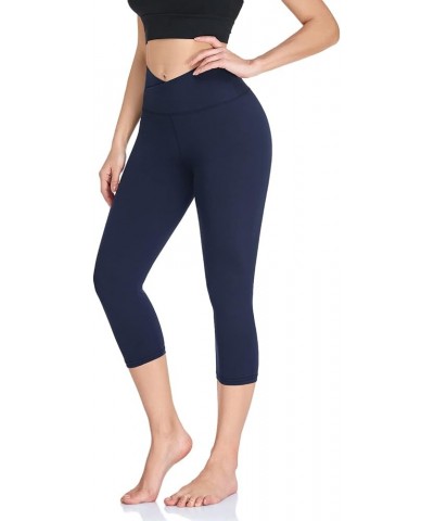 V Cross Waist Leggings for Women-Tummy Control Soft Workout Running High Waisted Non See Through Black Yoga Pants Capri-navy ...