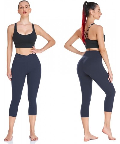 V Cross Waist Leggings for Women-Tummy Control Soft Workout Running High Waisted Non See Through Black Yoga Pants Capri-navy ...