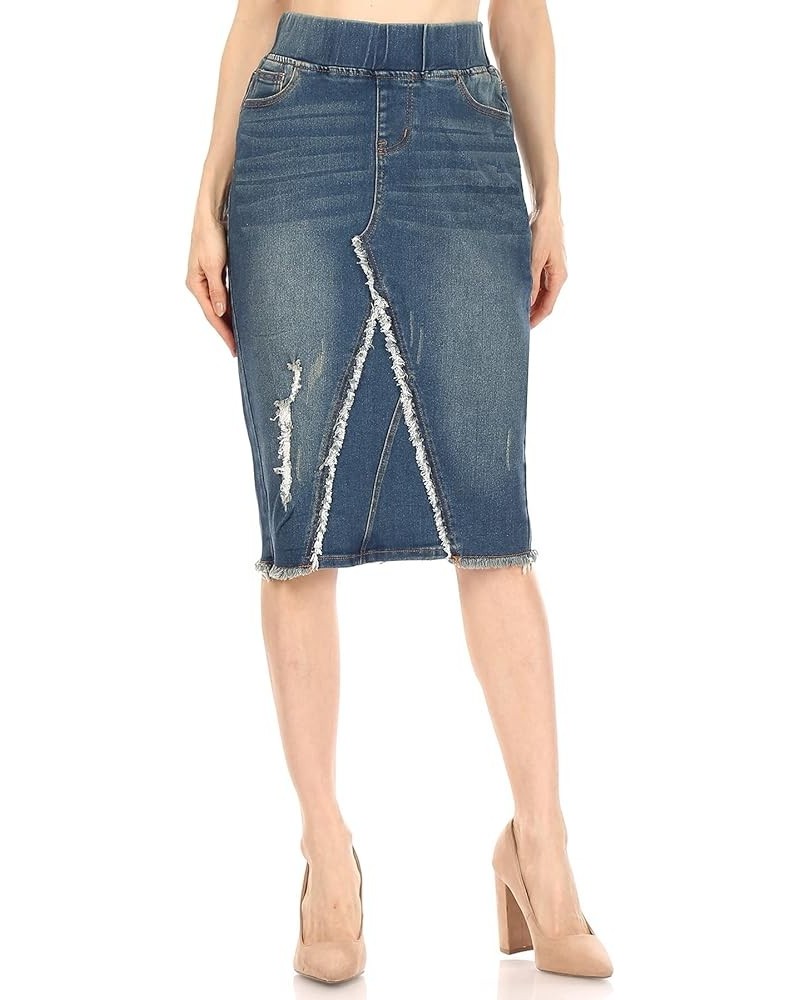 Women's Size High Waisted Shaping Pull-On Stretch Denim Mid Length Skirt (77560) Vintage Wash $15.59 Skirts