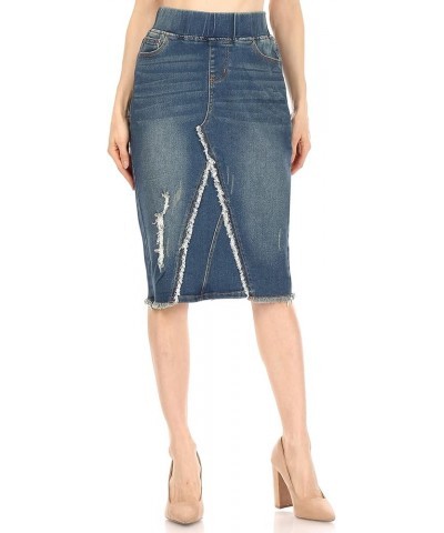 Women's Size High Waisted Shaping Pull-On Stretch Denim Mid Length Skirt (77560) Vintage Wash $15.59 Skirts