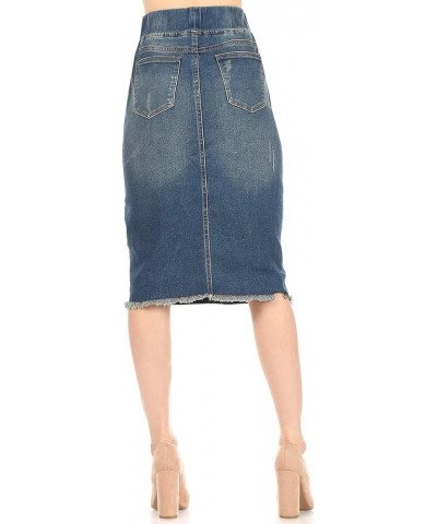 Women's Size High Waisted Shaping Pull-On Stretch Denim Mid Length Skirt (77560) Vintage Wash $15.59 Skirts