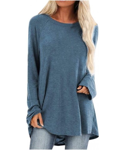 Sweaters for Women,Womens Solid Long Sleeve Irregular Sweatshirt Loose Print Pullover Tops Blouse Shirt for Women Blue $10.51...