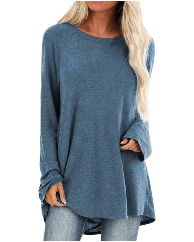 Sweaters for Women,Womens Solid Long Sleeve Irregular Sweatshirt Loose Print Pullover Tops Blouse Shirt for Women Blue $10.51...