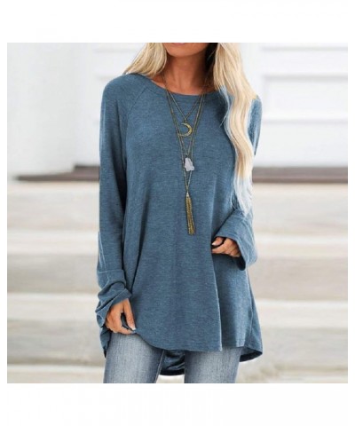 Sweaters for Women,Womens Solid Long Sleeve Irregular Sweatshirt Loose Print Pullover Tops Blouse Shirt for Women Blue $10.51...