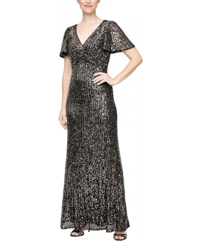 Women's Stretch Sequin Bodice Empire Waist Long Dress Black Bronze Sequin $41.30 Dresses