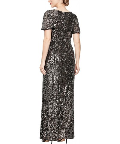 Women's Stretch Sequin Bodice Empire Waist Long Dress Black Bronze Sequin $41.30 Dresses