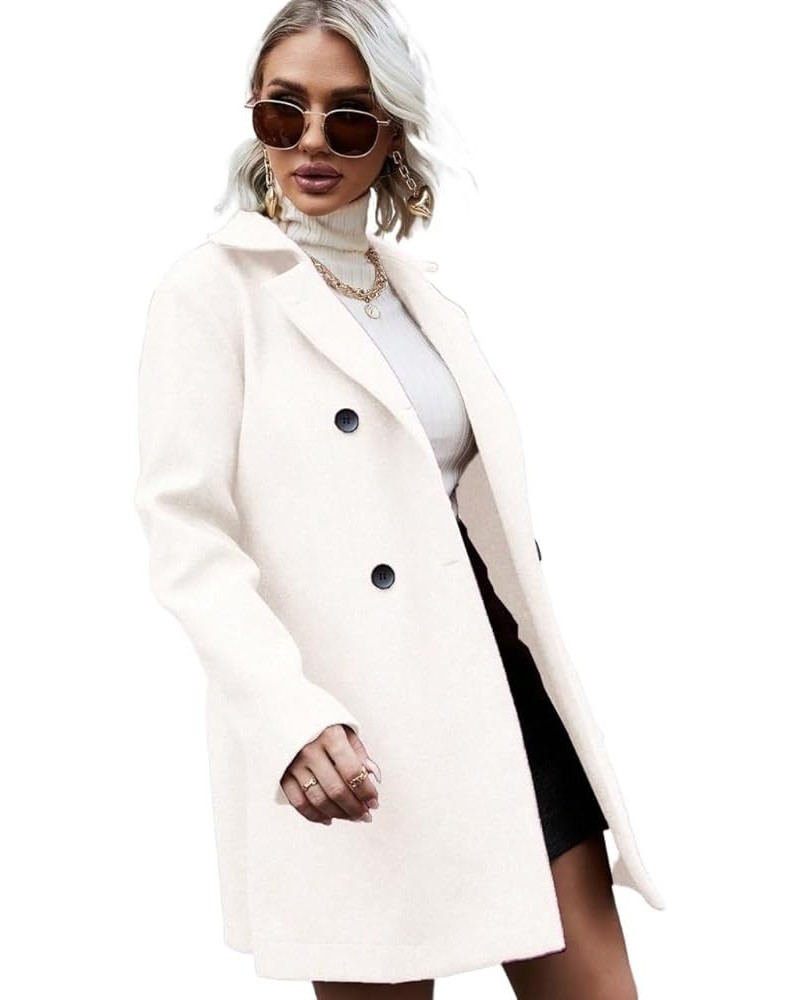 Winter Long Sleeve Cardigan Coat for Women Solid Double Breasted Lapel Collar Overcoat Fall Outwear White $27.89 Coats