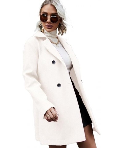 Winter Long Sleeve Cardigan Coat for Women Solid Double Breasted Lapel Collar Overcoat Fall Outwear White $27.89 Coats