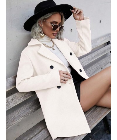 Winter Long Sleeve Cardigan Coat for Women Solid Double Breasted Lapel Collar Overcoat Fall Outwear White $27.89 Coats